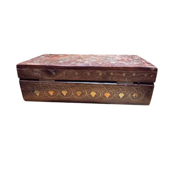 Vintage 1950’s India Keepsake Decorative Rosewood Jewelry Trinket Box - Picture 2 of 6